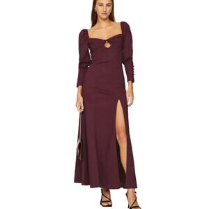 NWT Staud Josephine Cut-Out Maxi Dress Leg Slit Sweetheart Long Sleeve Plum SZ 4